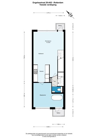 Floorplan - Engelsestraat 28A02, 3028 CH Rotterdam